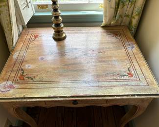 Lot #43 - $75 -painted table with 1 drawer. 33"W x 25"D x 31"H