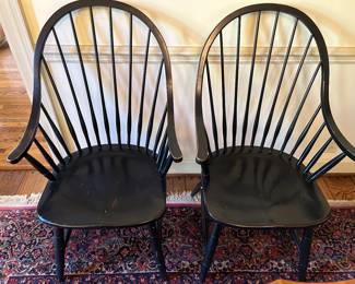 Lot #7 - $450 -Pair of Ethan Allen Windsor chairs 42"H at the back and 24-1/2"W at the arms