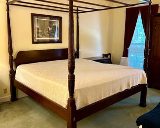 Lot #40 - $850- King Rice Carved canopy bed. 83"W x 88"D x 90"H to top of finials