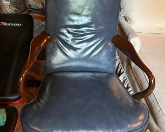 Lot #80 - $150 - Blue leather armchair - 42"H x 25-1/2"W