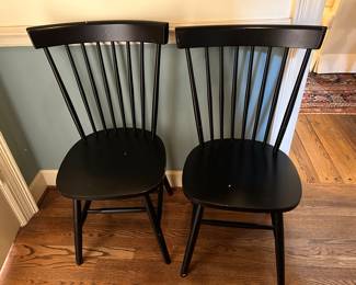Lot #11 - $60 -Pair of black Windsor chairs. 36"H x 20"W at top back