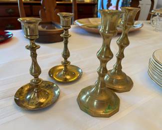 Lot #100 - $40-2 pairs of brass candlesticks 7-1/2"H and 6-1/2"H