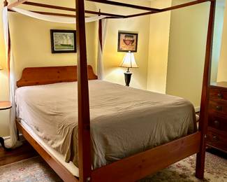 Lot #52 - $450 -Queen pine canopy bed. 7' H x 63"W x 87"D