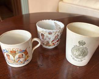 Lot #91 - $125 - set of 3 1902 EdwardVII coronation cups. One mustache cup.