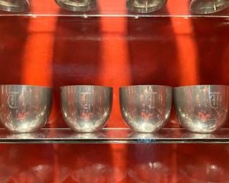 Lot #124 - $60 - 4 Stieff pewter Monogrammed Jefferson Cups. "T" monogram