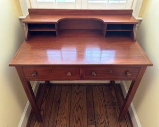 Lot #55 - $245 - Desk with 2 drawers and letter boxes. 37"H x 34"W x 27"D