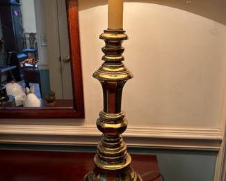 Lot #107 - $45 brass lamp in foyer 19"H to harp
