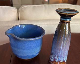 Blue bowl is 3-1/2”, vase is 6-1/2”