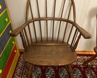 Lot #76- $95 - Windsor armchair. One of the cross pieces needs to be reattached. 35"H