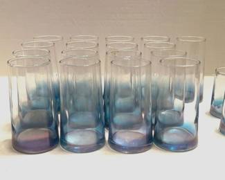 MCM Libbey Heavy Base Blue Glassware Set 23 Pieces