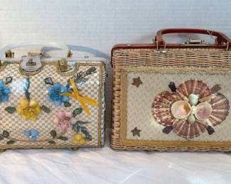 Two Vintage Wicker Handbags W Lucite Handles