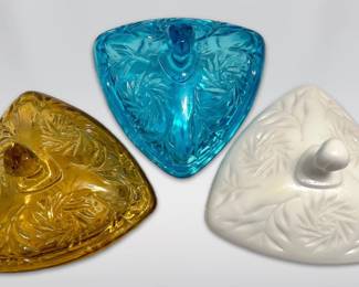 Three Vintage Hazel Atlas Glass Triangle Candy Dishes
