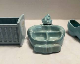 Vintage Blue McCoy Haeger Planters and Hankcraft Clown Baby Dish