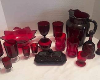 Ruby Red Glassware 17 Pieces