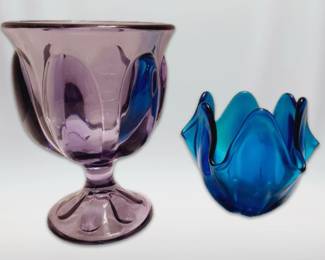 Viking Glass 6 Petal Purple Candy Dish Viking Bluenique Hankerchief Bowl