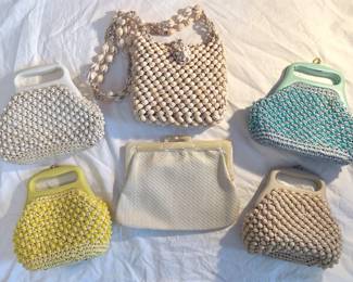 Vintage Beaded Crocheted Purses W Plastic Handles Incl. a Seashell Purse