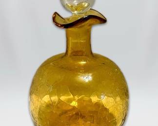 Blenko Amber Crackle Glass Decanter