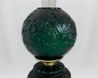 Antique Green Glass Gone With the Wind Style Lamp Works