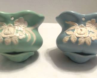 007 Weller Pottery Hanging Planters in Blue Green