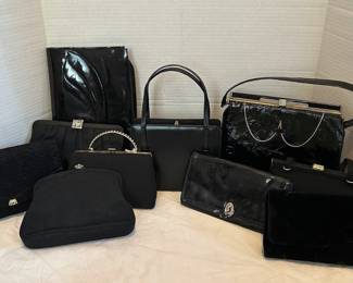 Vintage Black Handbags Clutches W SilverToned Accents