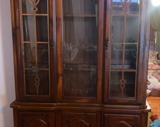 Dark Wood TwoPiece China Cabinet w Interior Lighting