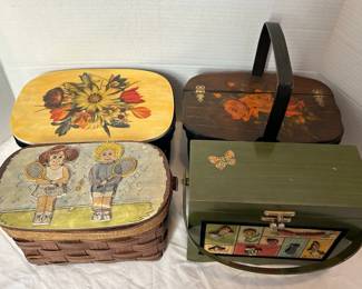 Four Wooden Decoupage Basket Box Purses Vintage