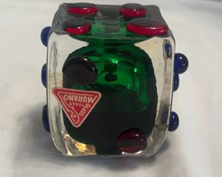 008 Murano Cherry Drioli Glass Dice Bottle Paperweight, Made in Italy