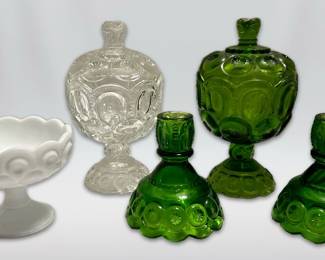 L.E. Smith Moon Stars Pedestal Candy Dishes Candlestick Holders