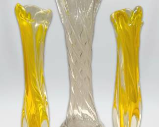 Murano Glass Yellow Twisted Stem Swung Vases Clear Dugan Glass Swung Vase