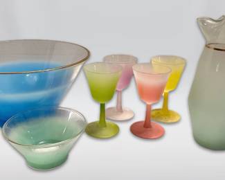 Vintage Blendo Punch Bowl, Pitcher, Stemmed Glasses