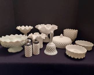 Fenton Hobnail Milk Glass Compotes, Shakers, Candle Holders, More