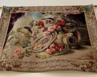 Vintage Jacquard Woven Classic French Tapestry Featuring Mandolin as seen in 19C Original Orsay Paris 1122005-2516