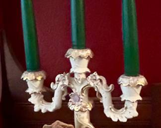 PAIR of ANTIQUE CAPODIMONTE CANDLE HOLDERS CANDELABRAS 2 LIGHT CHERUBS