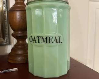 JADITE GREEN GLASS OATMEAL CANNISTER