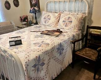Iron bed and vintage potty chair.