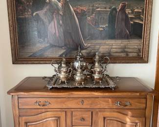 Large Painting signed A. Martini, Drexel Sideboard
