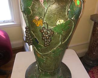 RARE CHINESE MUSEUM QUALITY SOLID BRONZE PALACE URN WITH CARVE CRAPES & FLORAL DESIGNS.  HEIGHT 32" AND VERY HEAVY UB WEIGHT.  SIGNATURE AT BASE. FAMILY ORIGINAL PURCHASED IN CHINA FOR A WEDDING PRESENT IN THE 1890'S. 