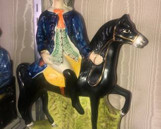 RARE 19TH CENTURY STAFFORDSHIRE ENGLISH FIGURINE "DICK TURPIN" WAS AN ENGLISH ROBBER WHO BECAME CELEBRATED IN LEGEND & FICTION.