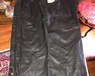 HARLEY DAVIDSON MATCHING LEATHER PANTS WITH ALL OF THE METAL BUTTONS.