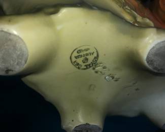 CLOSE UP VIEW OF MANUFACTURER SIGNATURE OF MUSEUM QUALITY ANTIQUE LARGE ROYAL DAY AUSTRIA PORCELAIN FLORAL PETAL DECORATIVE VESSEL.  NO DAMAGE