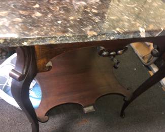 AMERICAN ANTIQUE HUNZINGER HARDWOOD ITALIAN MARBLE TOP TABLE WITH LOLLY POP ROUND FINAL CARVINGS FROM THE LAWRENCE FISHER MANSION