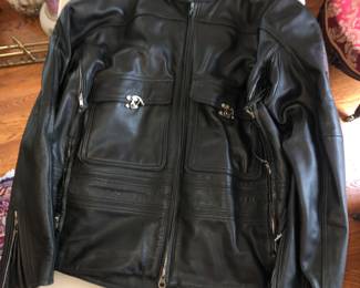 HARLEY DAVIDSON HEAVY LEATHER ROAD WARRIOR JACKET MEASURING XXL, WITH QUILTED JACKET VEST AND LEATHER HARLEY LEATHER PANTS.  ALL IN EXCELLENT CONDITION.