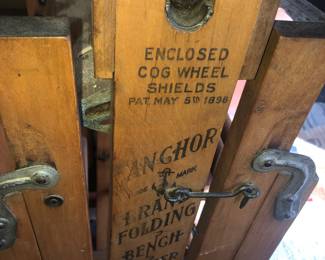 RARE ANCHOR FOLDING BENCH WRINGER FOR SERVENTS TO HAND WASHING CLOTHING.  RARE AND IN GREAT CONDITION.