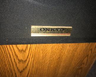 PAIR OF VINTAGE ONKYO TOWER SPEAKERS LARGER STUDIO SIZE WITH TIGER OAK WOOD.  HIGH QUALITY SOUND.