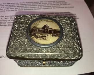 RARE WORLDS COLUMBIA EXHIBITION ANTIQUE JEWELRY BOX PURCHASED AT FAIR WITH ORIGINAL RESEARCH DOCUMENTATION. 