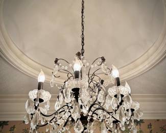 All light fixtures are for sale. This is second of two chandeliers for sale. Located in Entry.