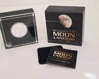Perth Australia Mint 1 Ounce .9999 Fine Silver "50th Anniversary of the Moon Landing Gem Uncirculated Condition Coin with Box and COA