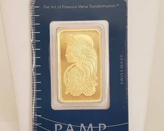 1 Ounce 999.9 Fine Gold PAMP Suisse Bar in Sealed Authentication Card