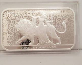 The Royal Mint 1 Ounce .999 Fine Silver Bar "Dirige Deus Gressus Meos" Gem Condition