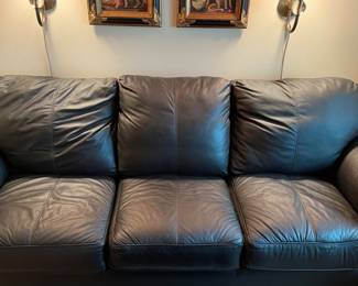 Black, Leather w/ nail head accent, sleeper sofa by Horizon. $600. 87”Lx37”D